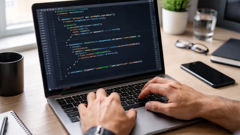 Hombre programando en computadora